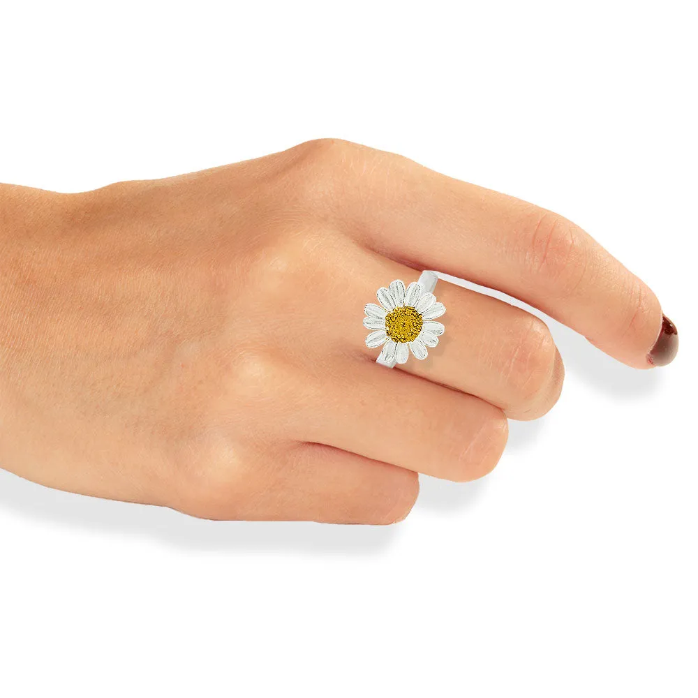 Handmade Gold Silver Daisy Hammered Ring