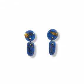 Handmade Stud earrings in Blue Porcelain "Abstract gold"