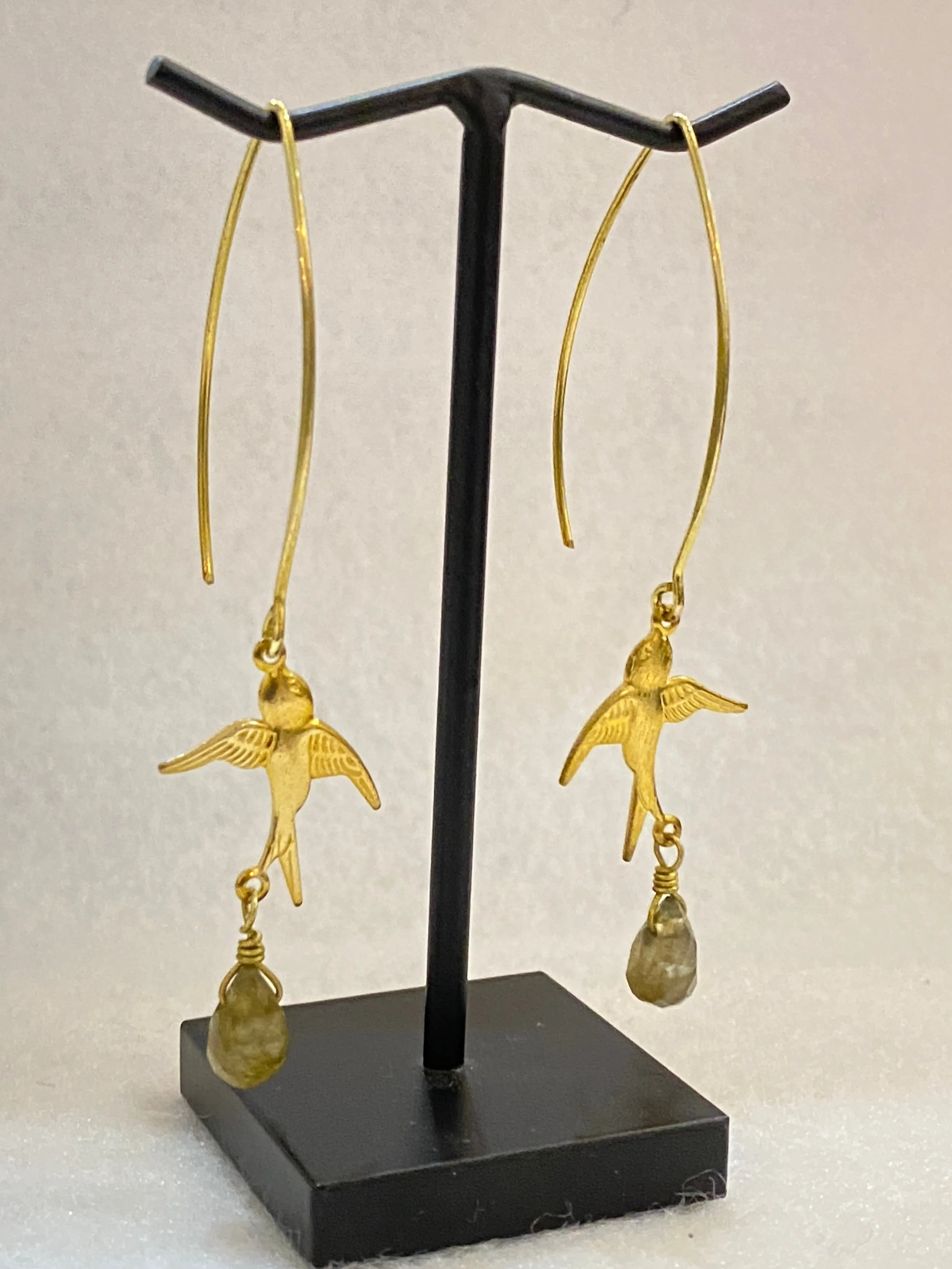 Handmade Swallow Birds Long Drop Earrings