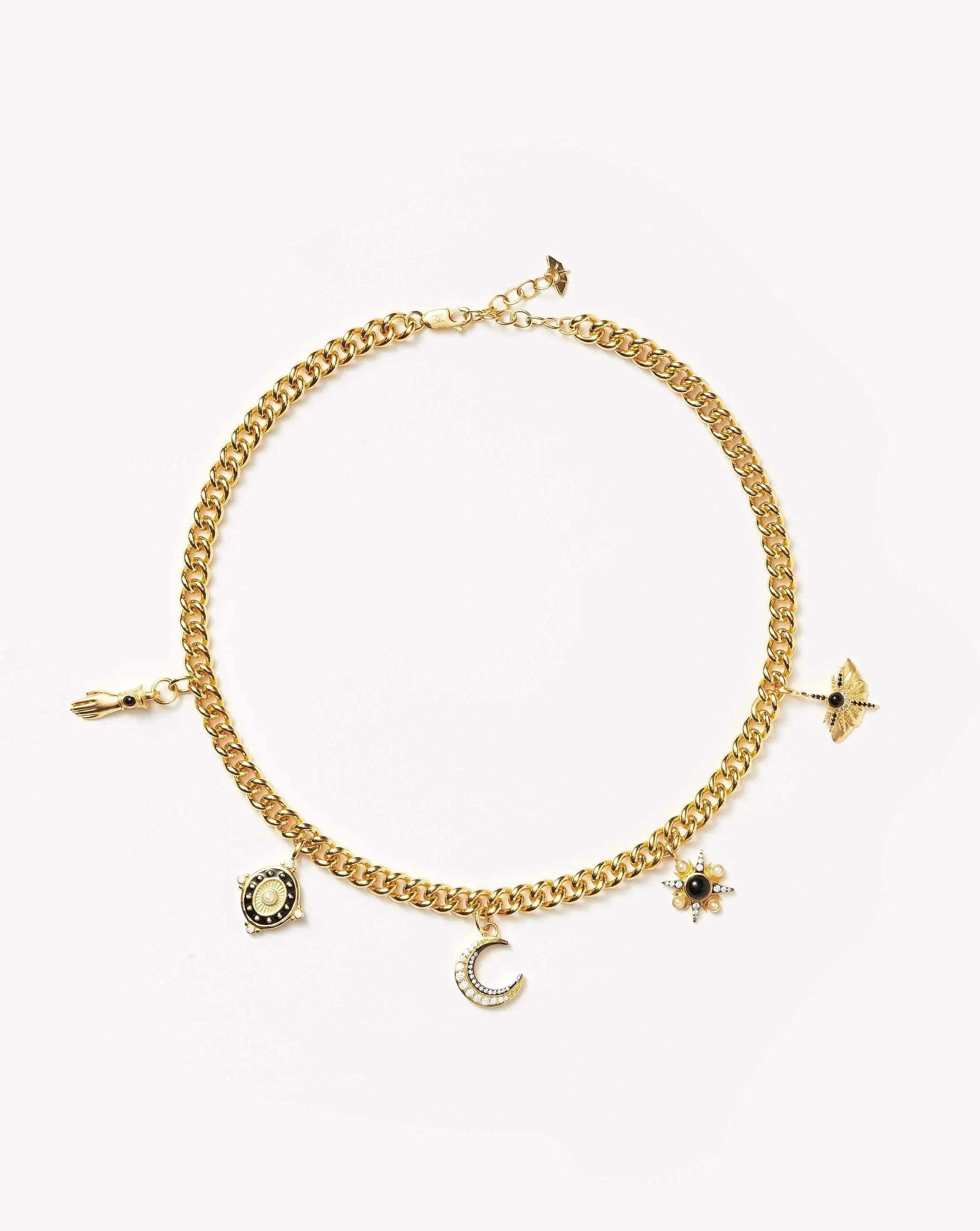 Harris Reed Symbols of Change Charm Choker | 18ct Gold Plated/Pearl & Onyx & Rainbow Moonstone