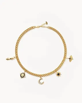 Harris Reed Symbols of Change Charm Choker | 18ct Gold Plated/Pearl & Onyx & Rainbow Moonstone