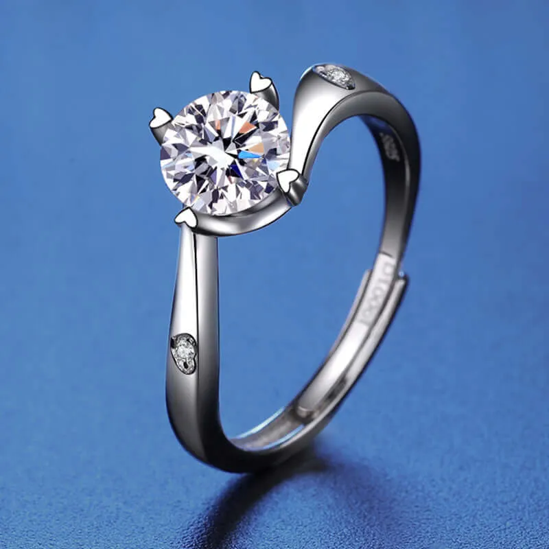 Heart Diamond Twisted Four Prong Moissanite Ring