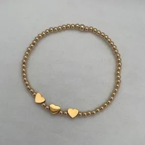 Heart Trio Bead Bracelet Gold Fill