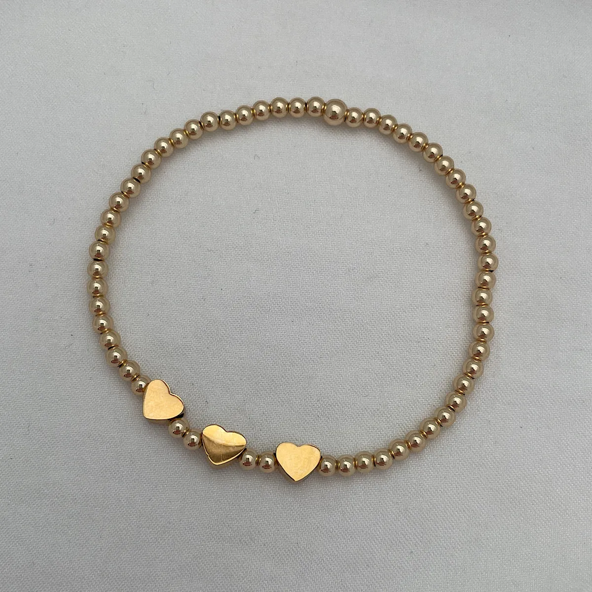 Heart Trio Bead Bracelet Gold Fill