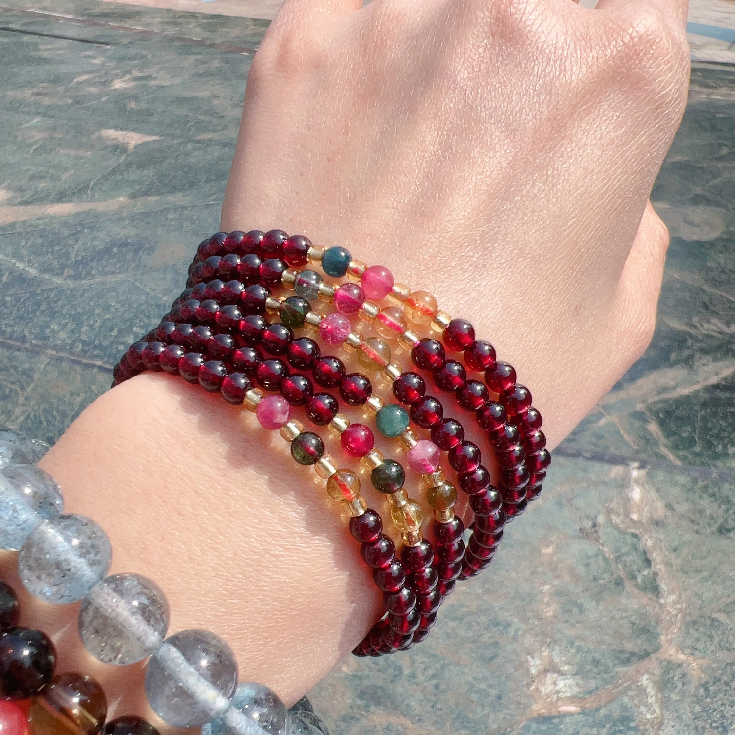 High-quality Natural Red Garnet Rainbow Tourmaline 3-Wraps Bracelets Customized Jewelry Wholesale