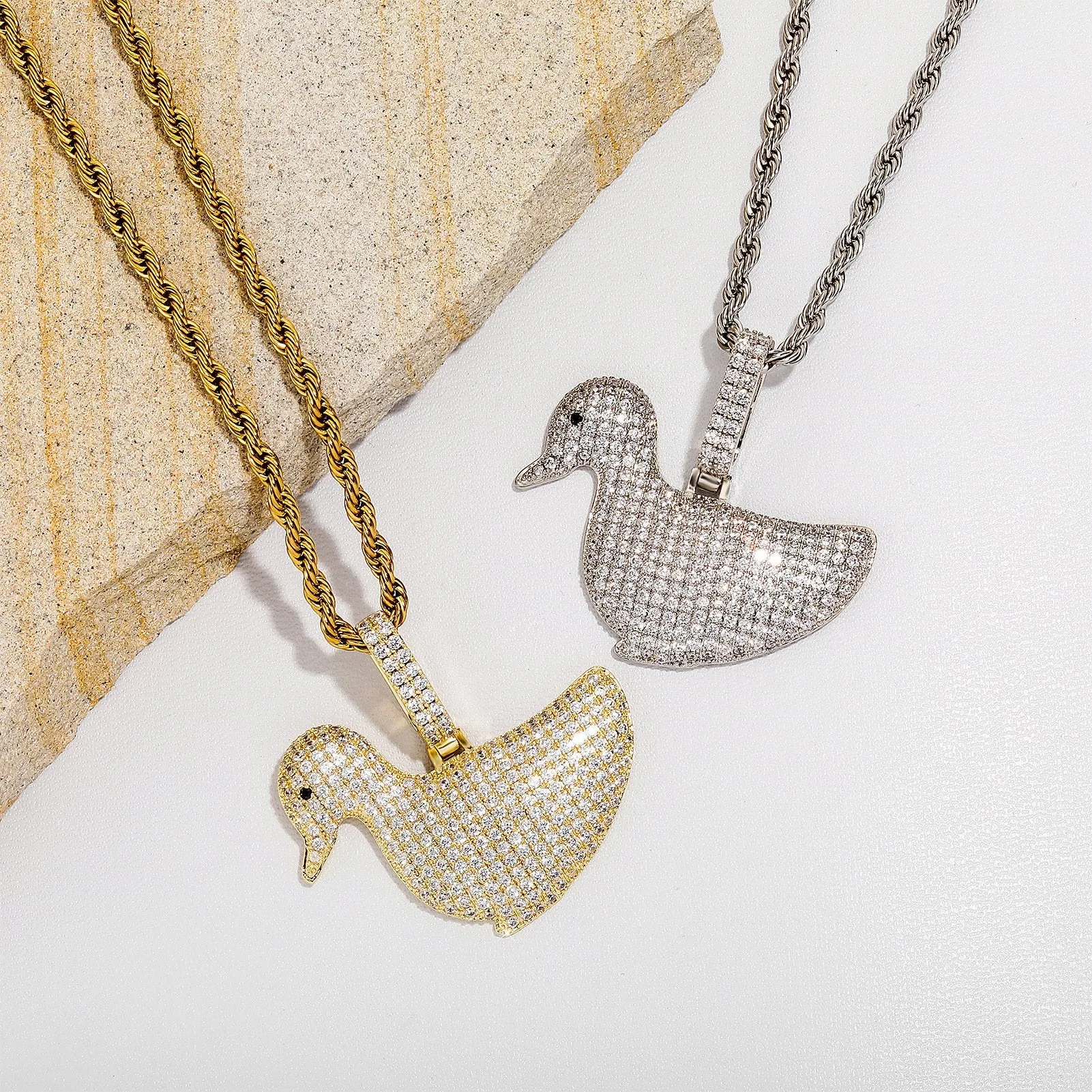 Hip Hop Cute Animal Duck Zircon Pendant