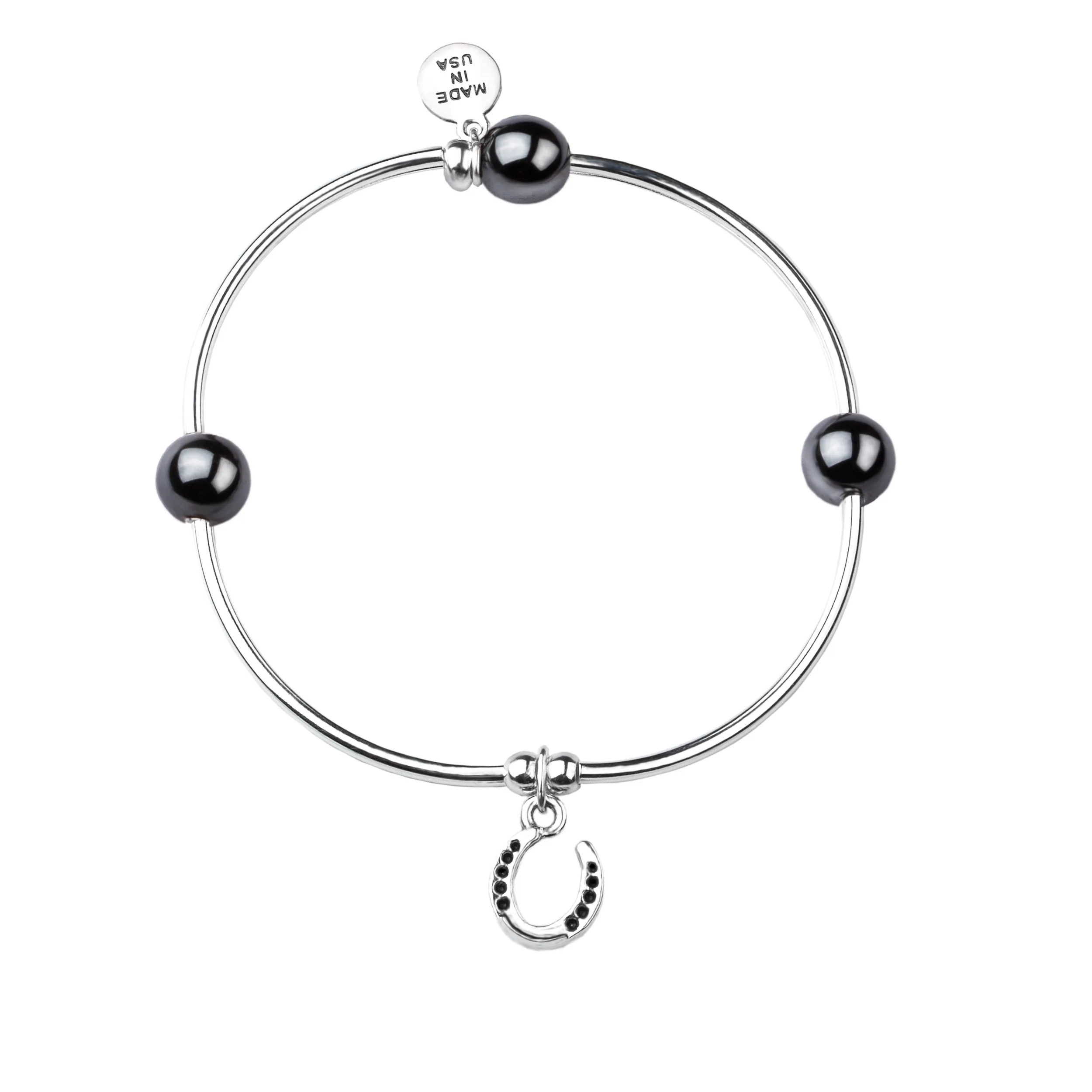 Horseshoe | Soft Bangle Charm Bracelet | Hematite