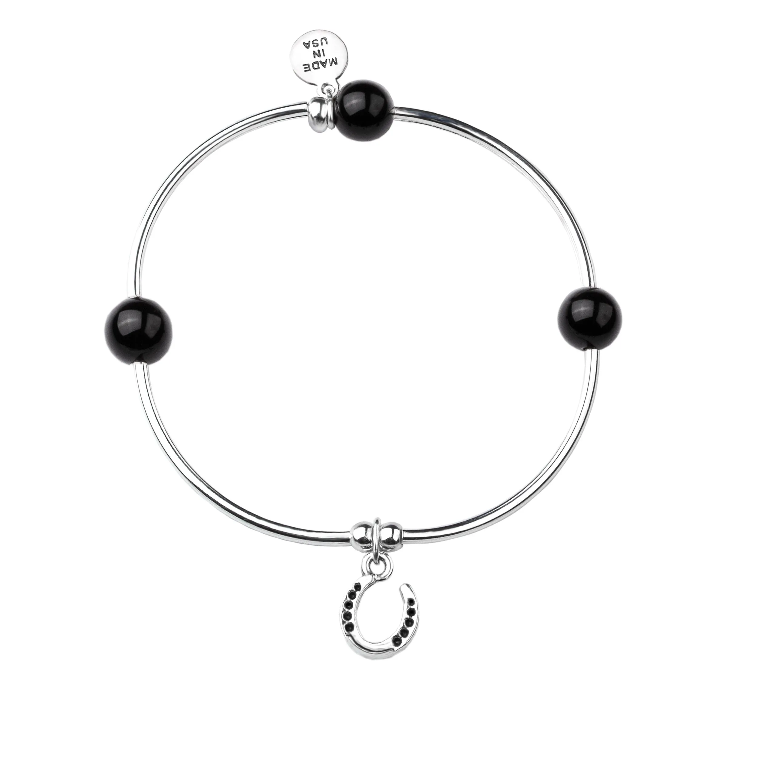 Horseshoe | Soft Bangle Charm Bracelet | Onyx