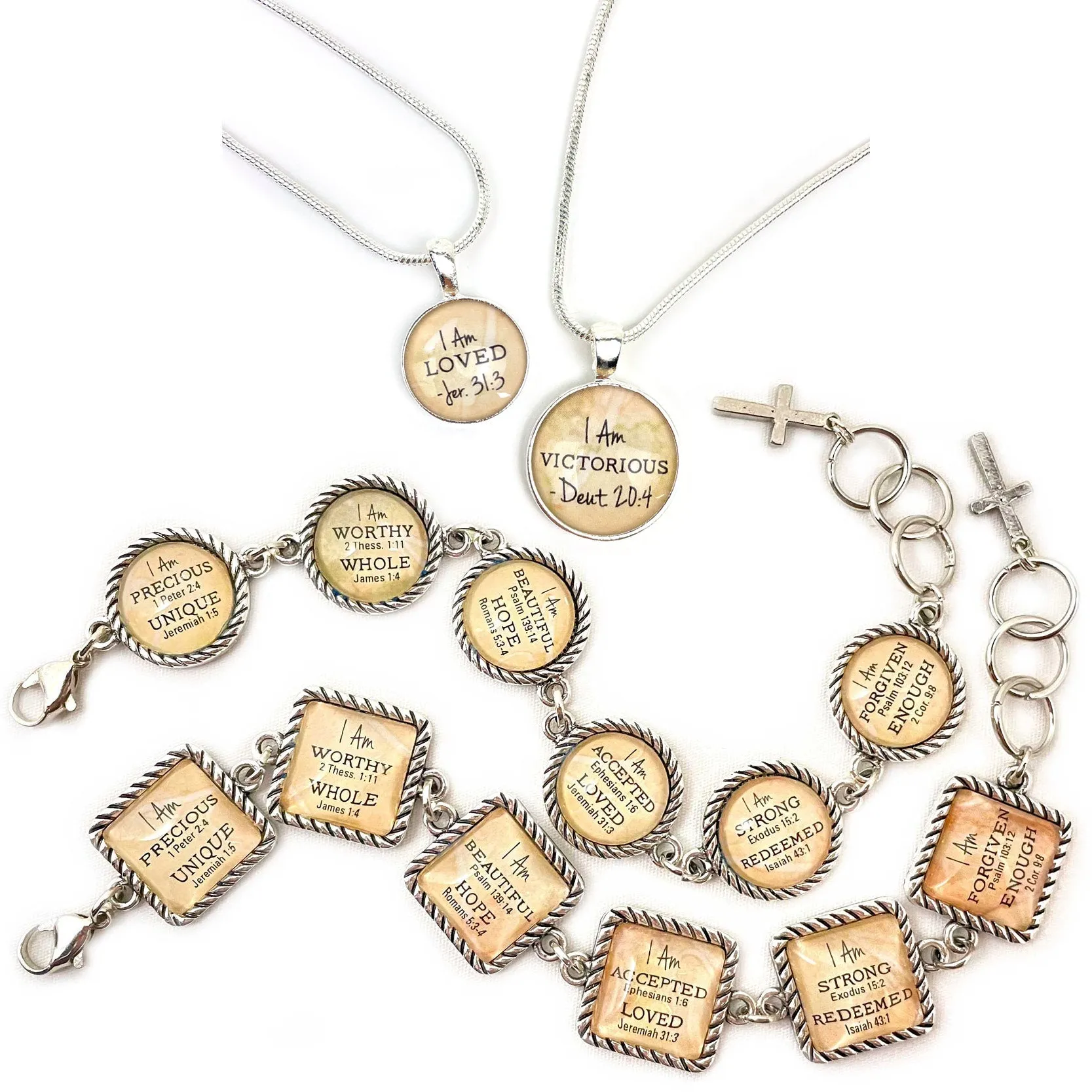 I AM Beautiful, Psalm 139:14 – Christian Affirmations Scripture Pendant Necklace (2 Sizes) – Jewelry Set