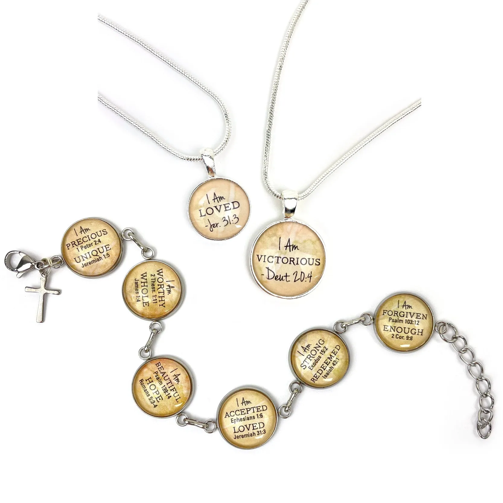 I AM Beautiful, Psalm 139:14 – Christian Affirmations Scripture Pendant Necklace (2 Sizes) – Jewelry Set