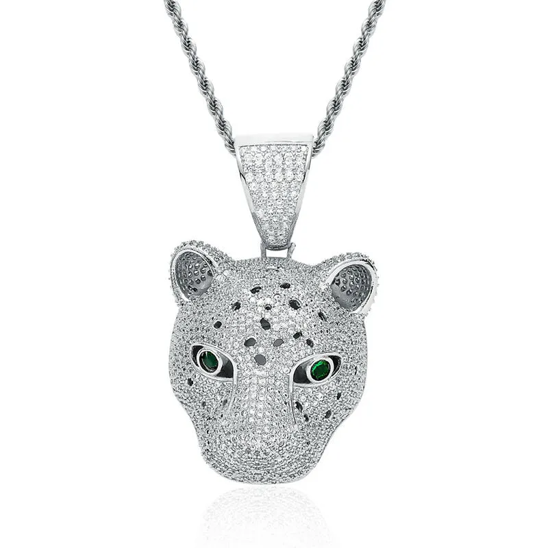 Iced Out Leopard Pendant - Silver