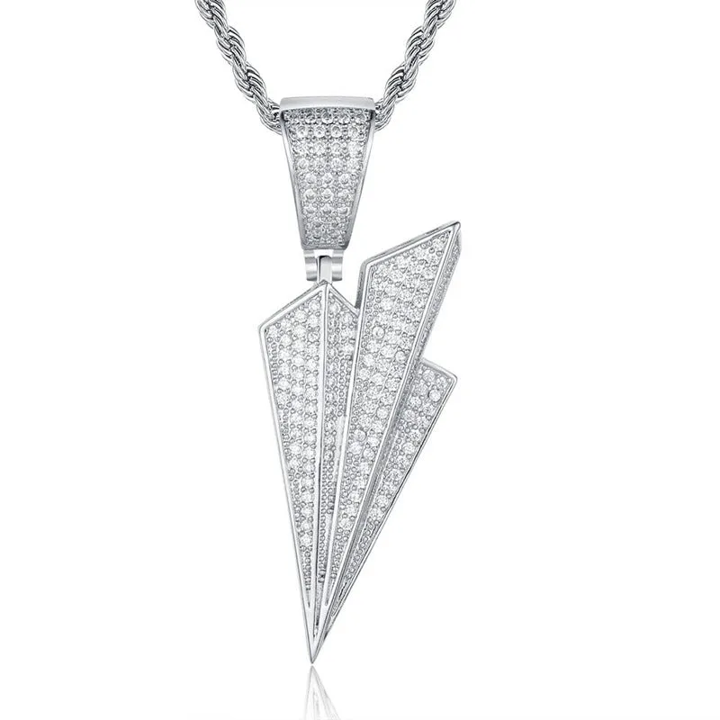 Iced Out Paper Plane Pendant - Silver