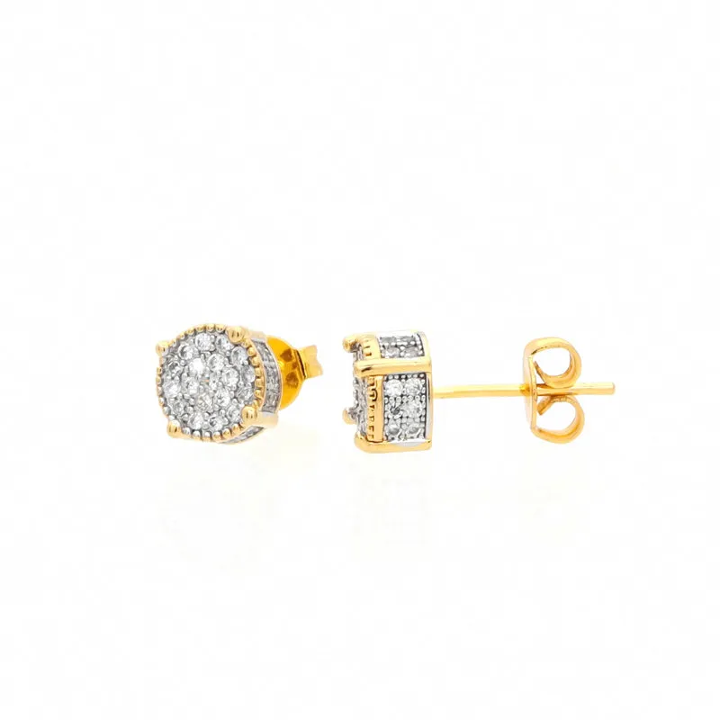 Iced Out Round Stud Earrings - Gold