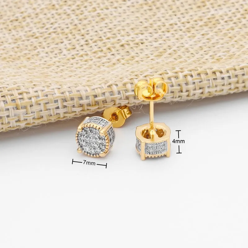 Iced Out Round Stud Earrings - Gold