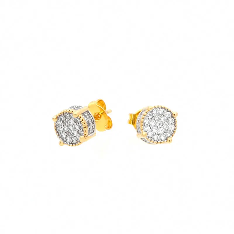 Iced Out Round Stud Earrings - Gold