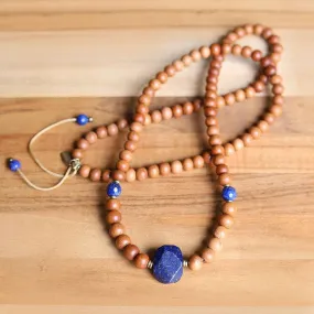 Intuition Sandalwood and Lapis Lazuli Mala Necklace