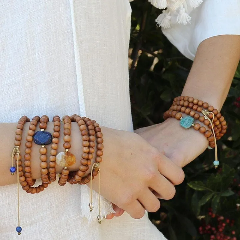 Intuition Sandalwood and Lapis Lazuli Mala Necklace