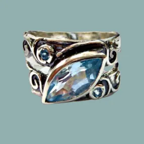 Jewelry made in Israel  Blue Topaz Sterling Silver Ring  for Woman,  bohemian rings ring silber