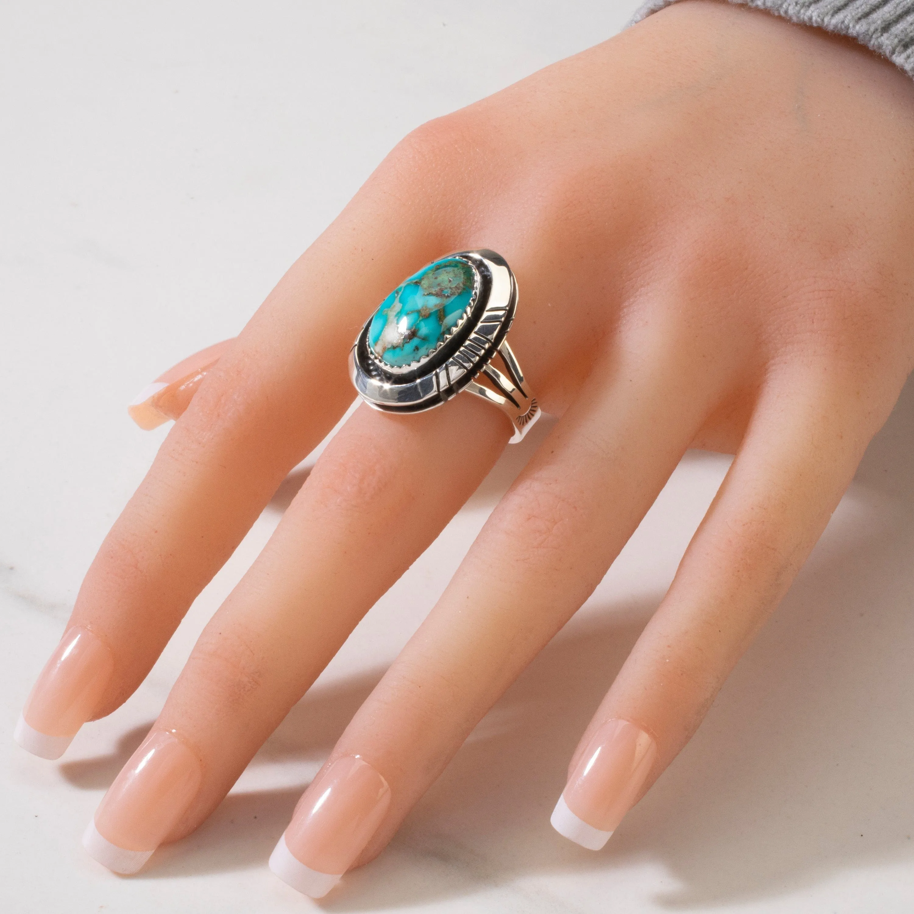 Joe Piaso Jr.  King Manassa Turquoise Navajo USA Native American Made 925 Sterling Silver Ring