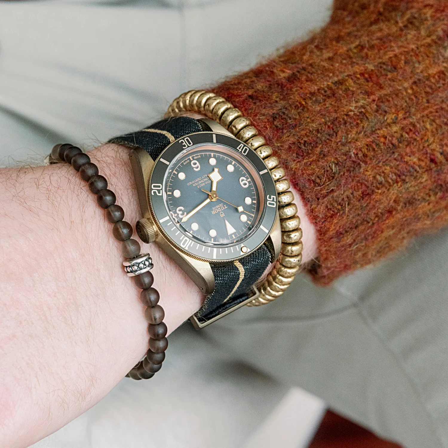 John Varvatos Distressed Brass Rondelle Bead Bracelet