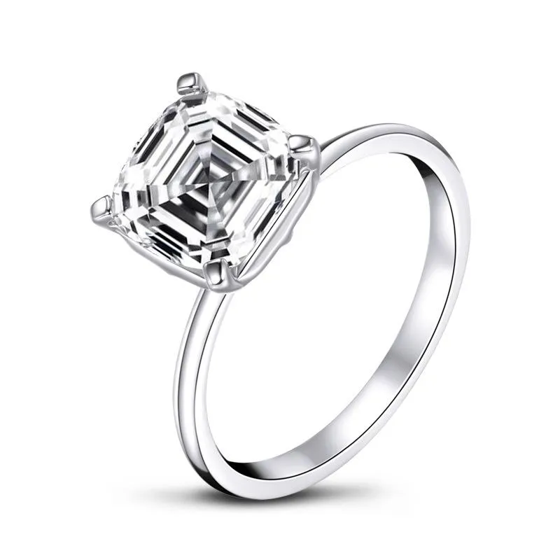 Jolics Asscher Cut Classic 925 Sterling Silver Ring