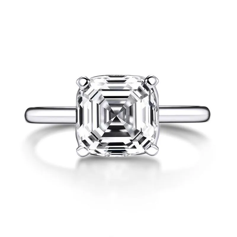 Jolics Asscher Cut Classic 925 Sterling Silver Ring