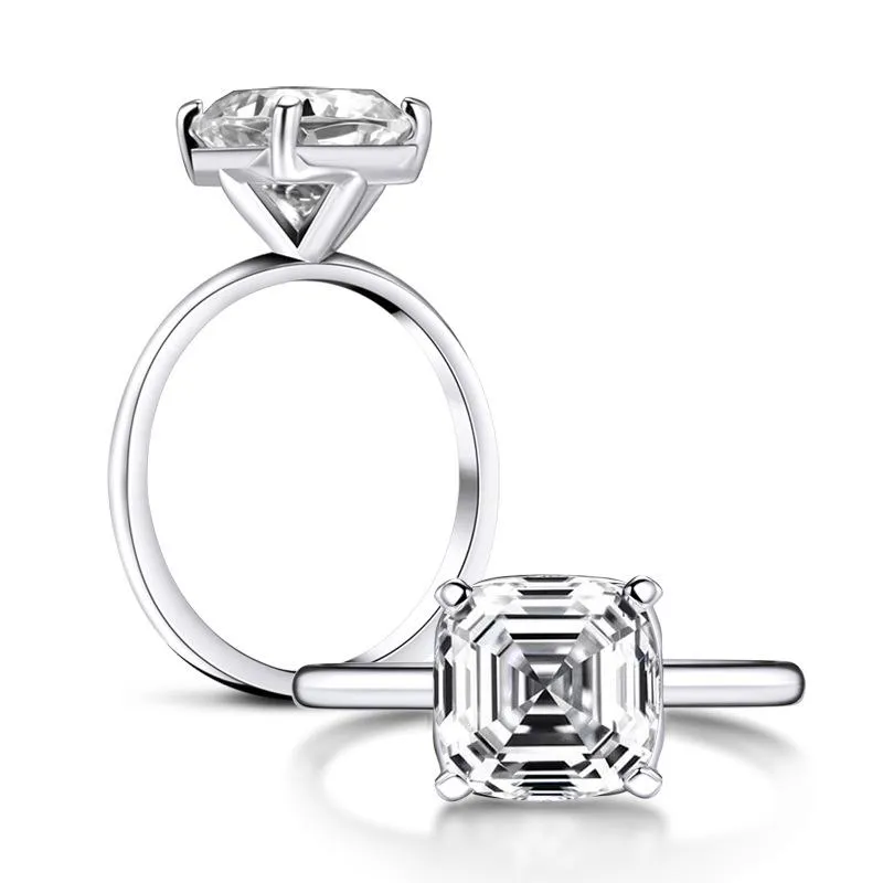 Jolics Asscher Cut Classic 925 Sterling Silver Ring