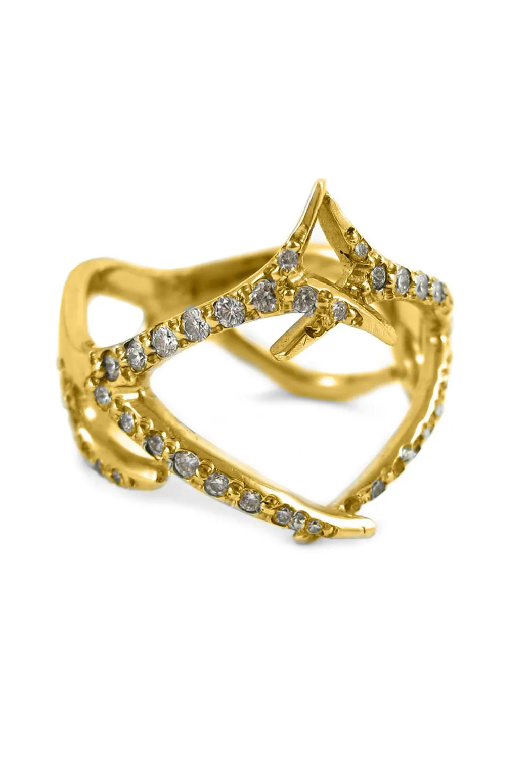 K. Brunini 18K Yellow Gold Diamond Double Antler Ring