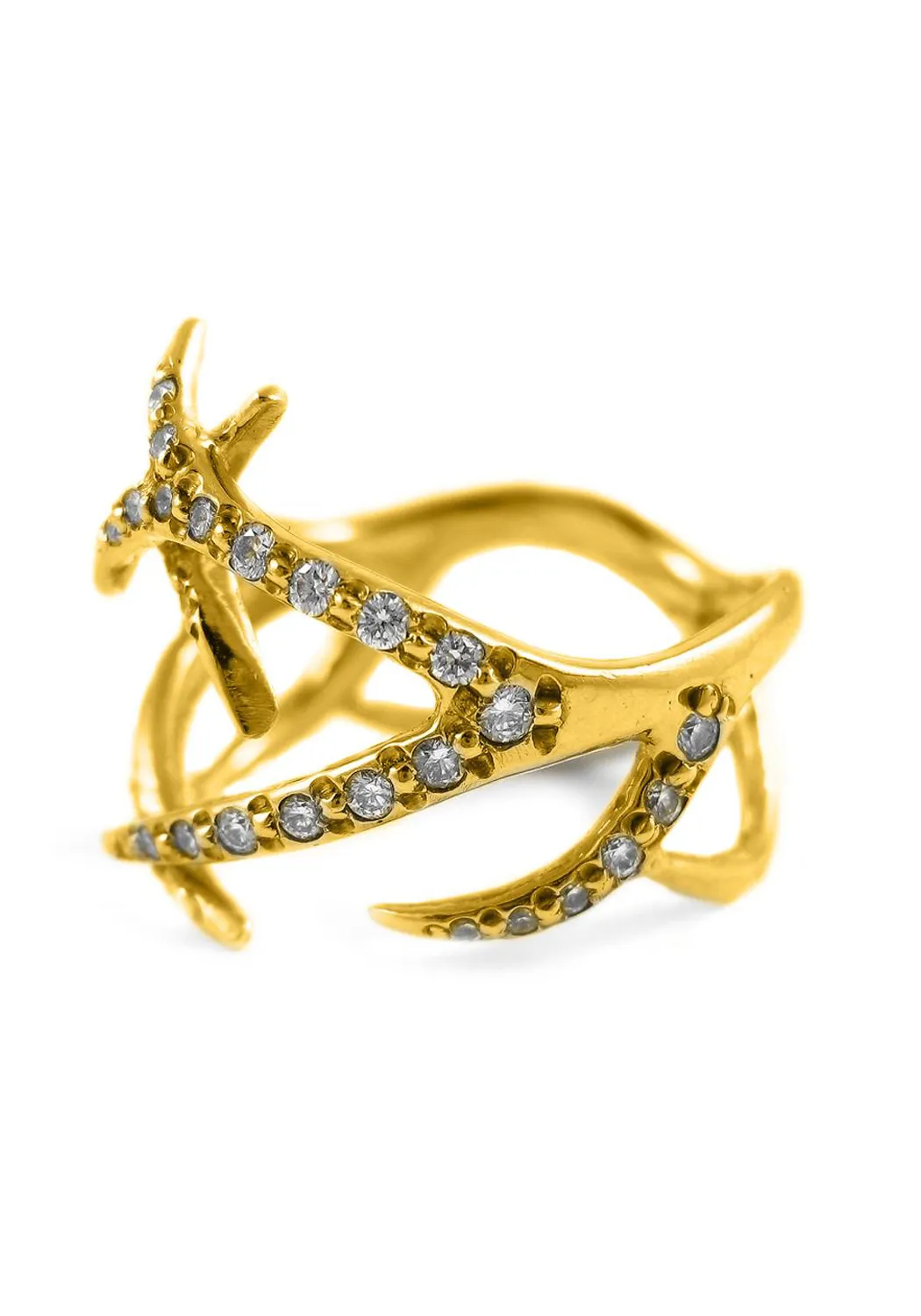 K. Brunini 18K Yellow Gold Diamond Double Antler Ring