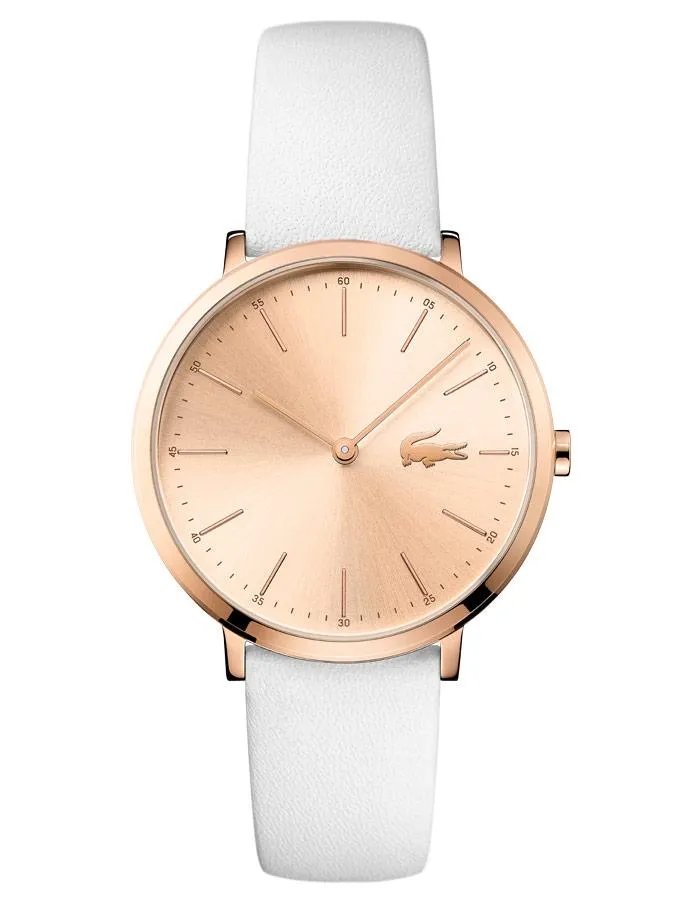 Lacoste Moon Ultra Slim Womens Watch - Rose-Tone Case & Dial - White Leather