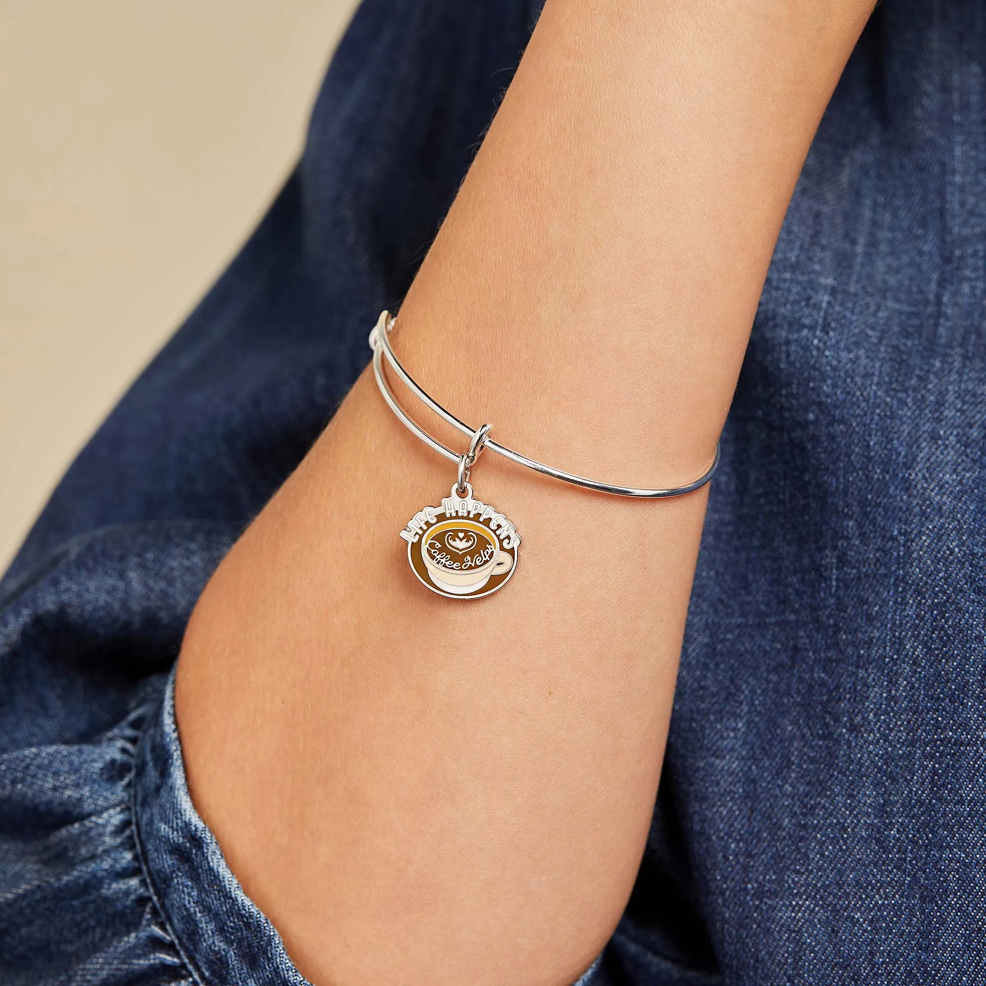 'Life Happens, Coffee Helps' Charm Bangle