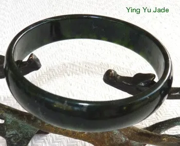 Luminous Deep Deep Green Almost Black Chinese Jade Bangle Bracelet 58mm (NJL2227)