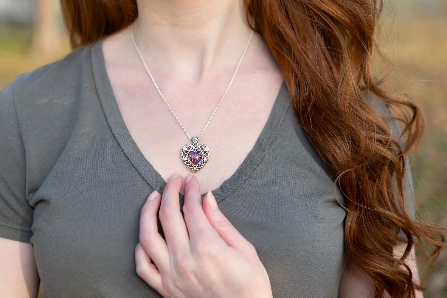 Memorial Opal Heart Pendant with Ash