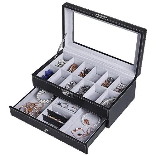 Men Watch Organizer Jewelry & Accessories Holder Display Case with Lock and Keys Black