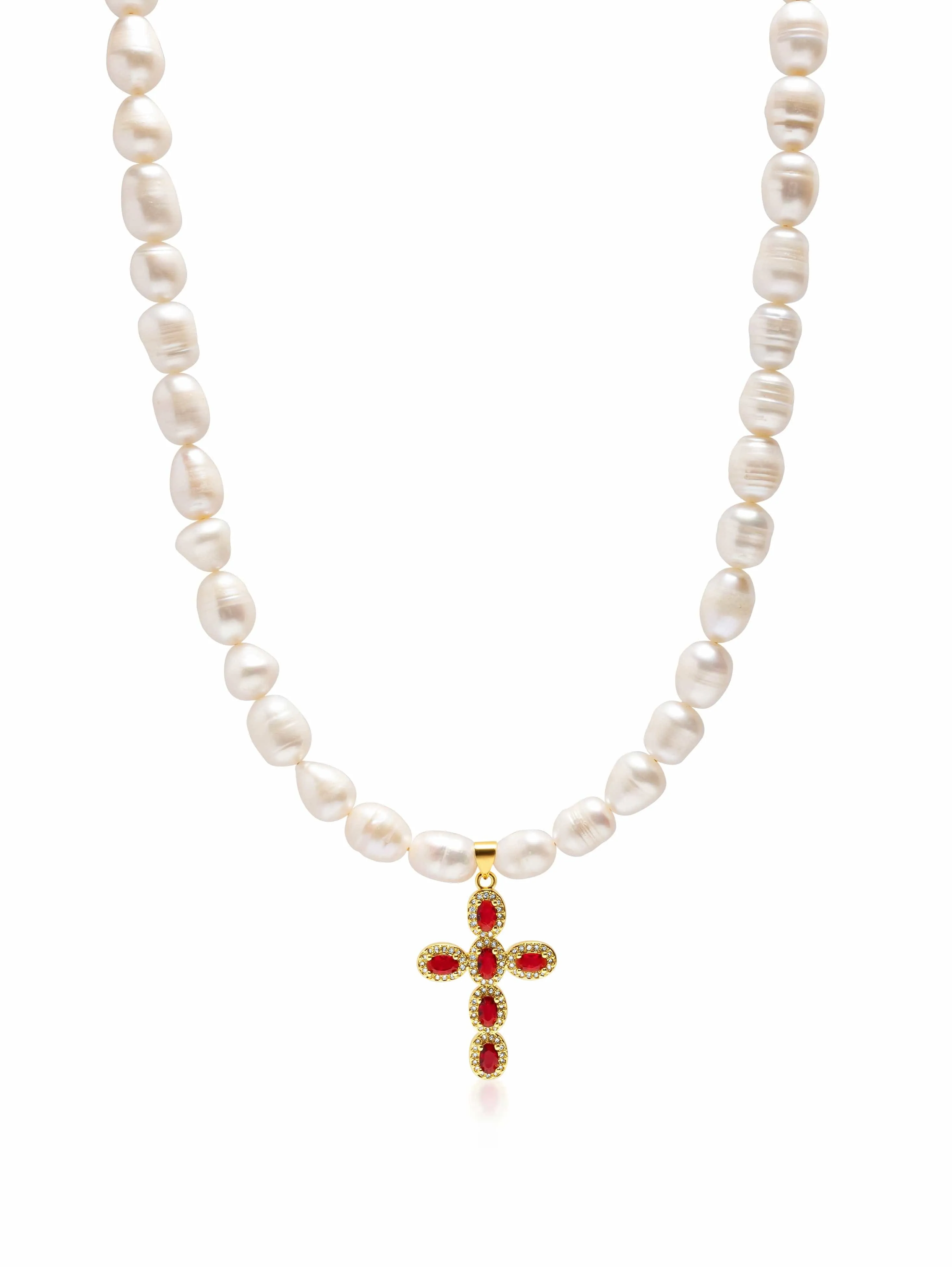 Men's Baroque Pearl Choker with Red Cross