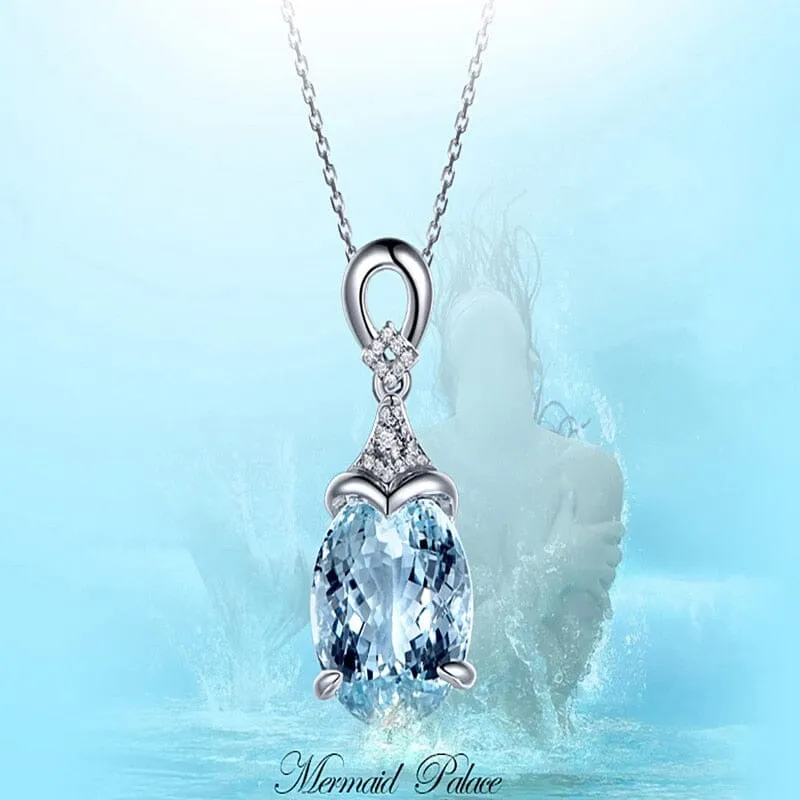 Mermaid Aquamarine Pendant Necklace - 925 Sterling Silver