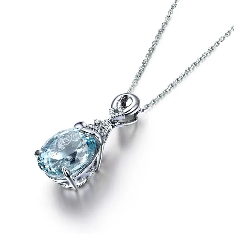 Mermaid Aquamarine Pendant Necklace - 925 Sterling Silver