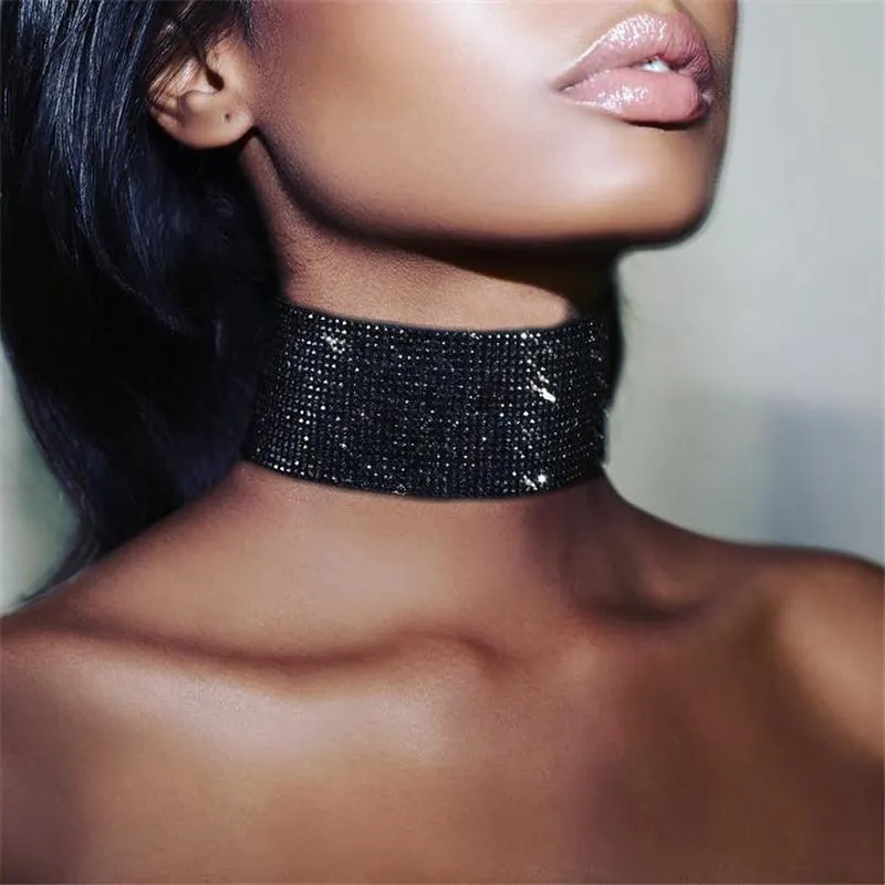 Metallic Netted Chain Adjustable Wide Choker Necklace