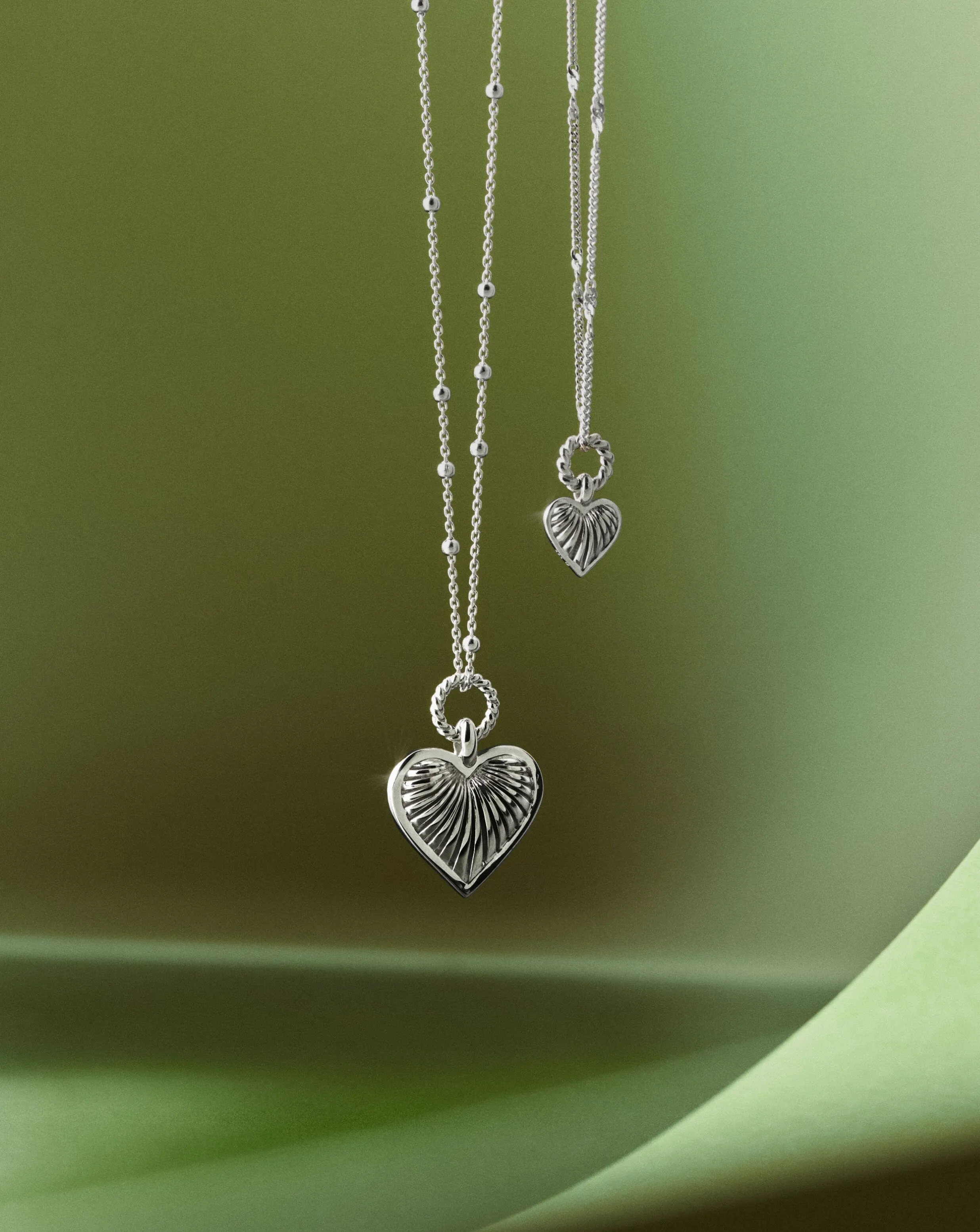 Mini Ridge Heart Charm Pendant Necklace | Sterling Silver