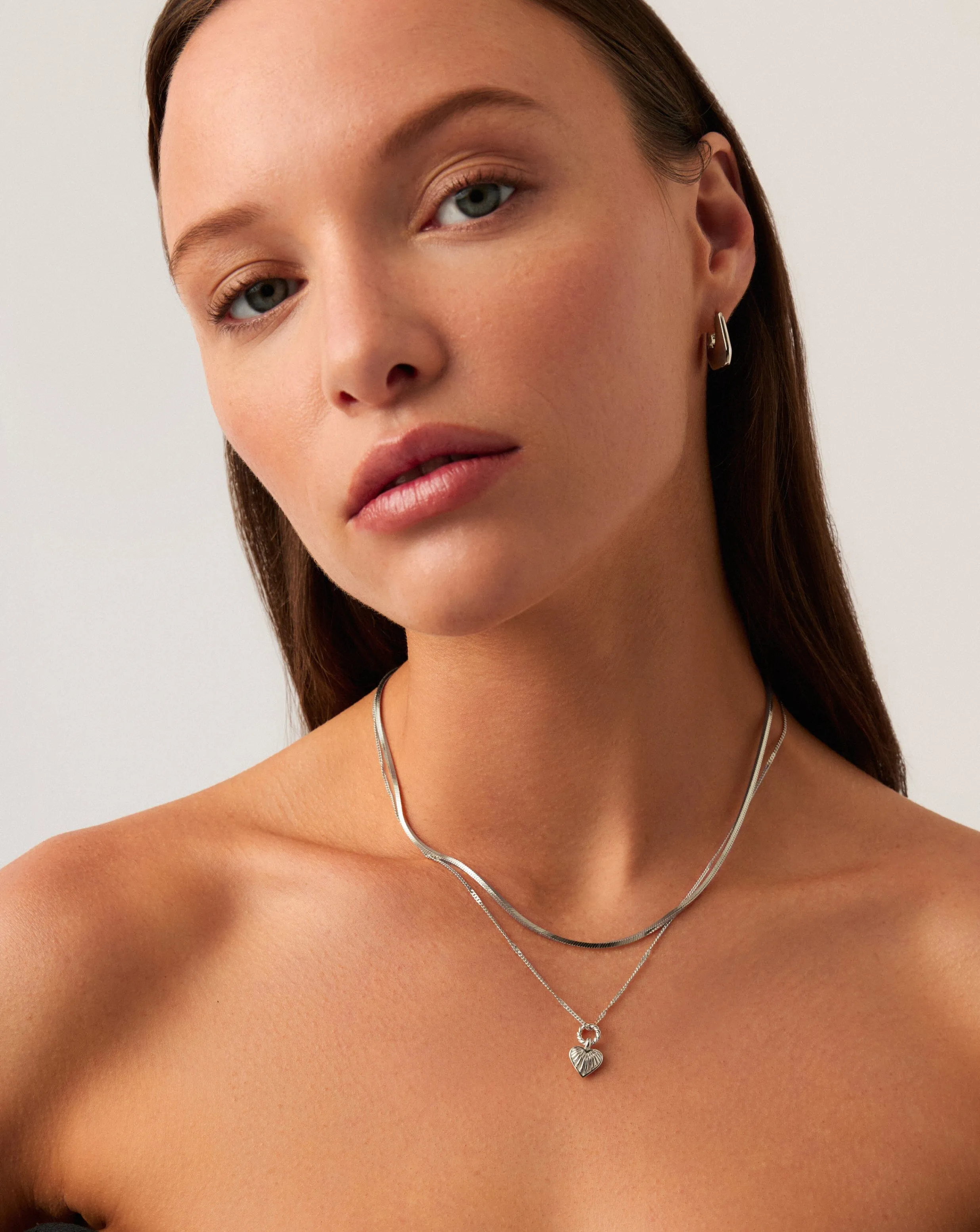 Mini Ridge Heart Charm Pendant Necklace | Sterling Silver