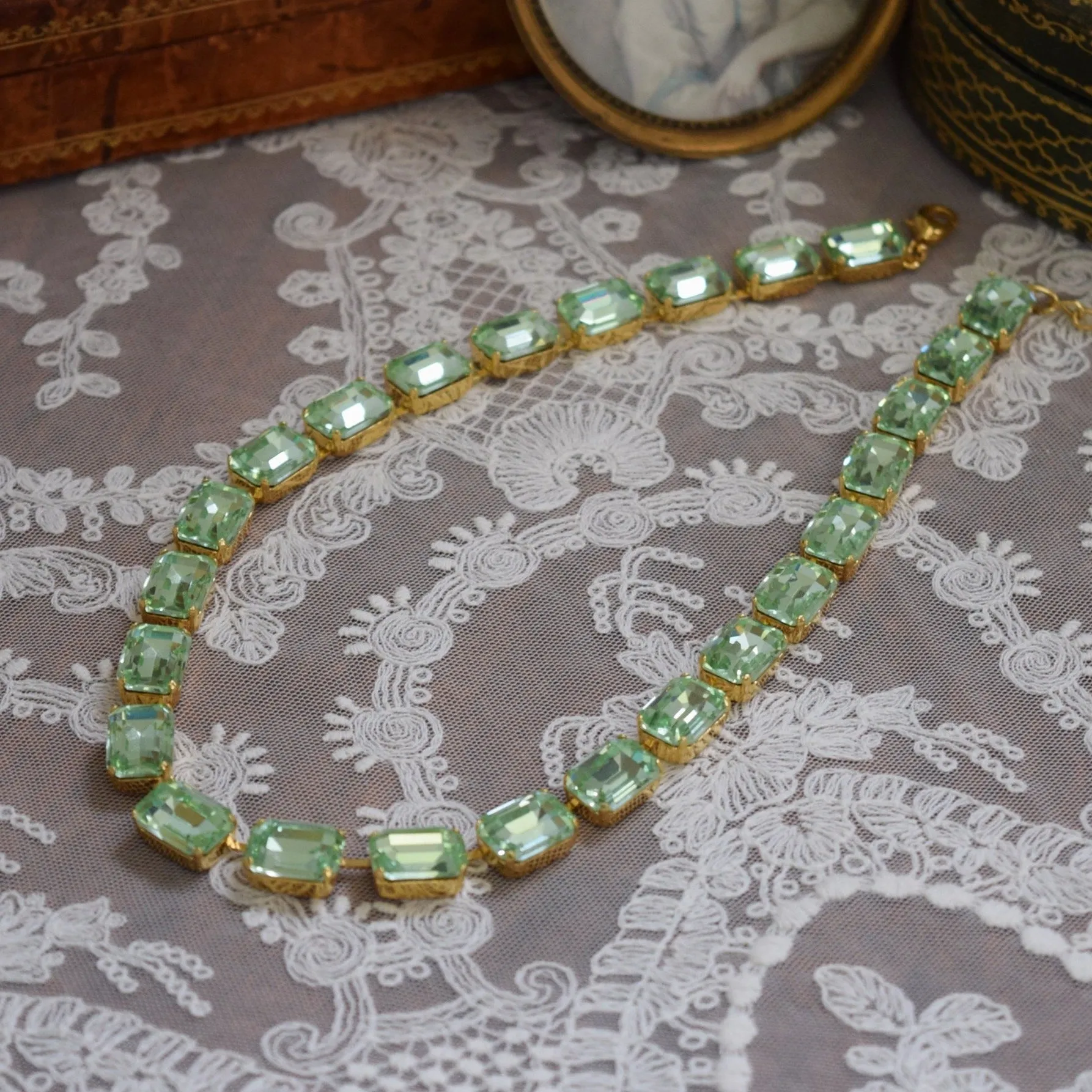 Mint Green Chrysolite Aurora Crystal Necklace - Medium Octagon