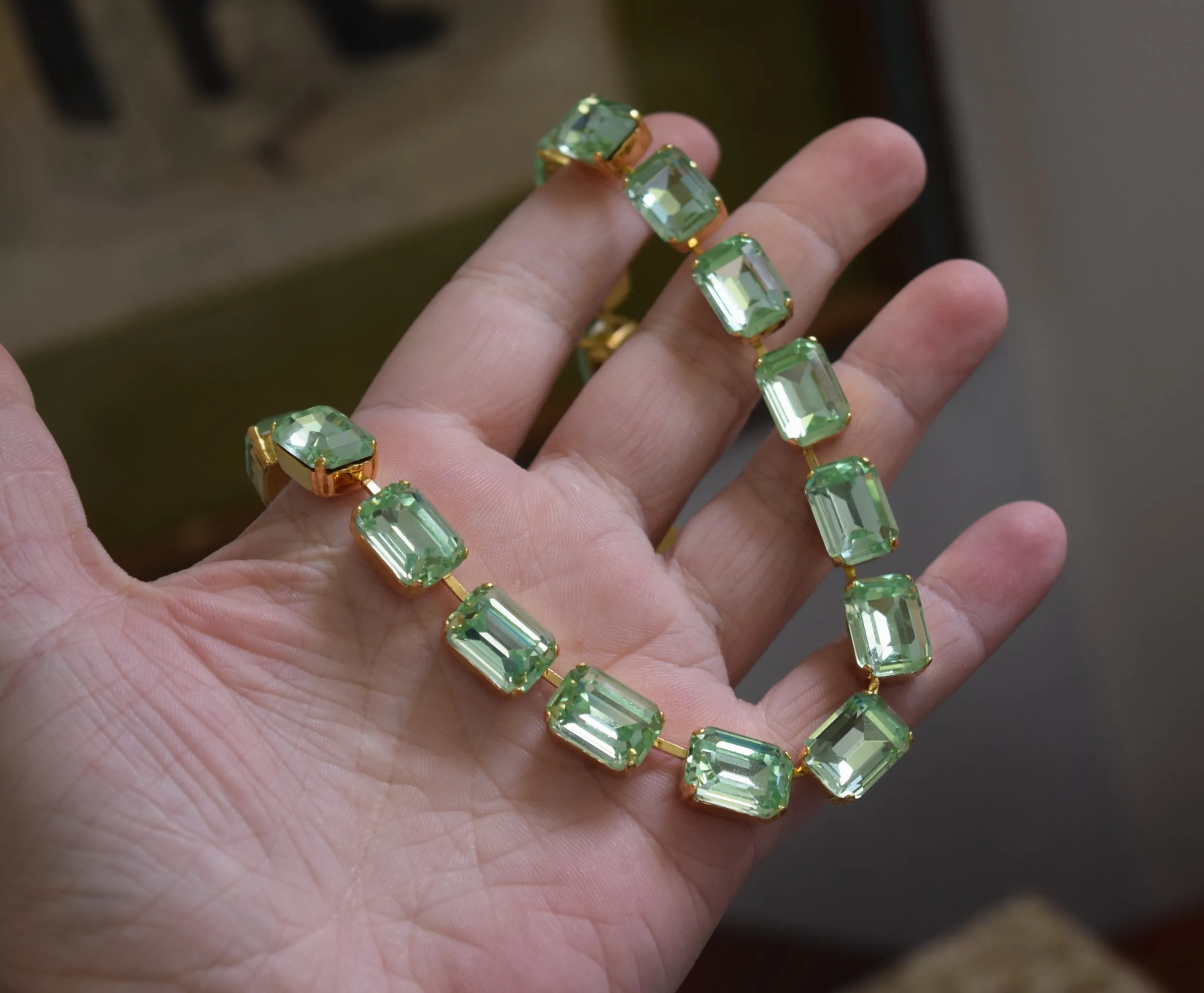 Mint Green Chrysolite Aurora Crystal Necklace - Medium Octagon