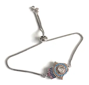 Modern Silver Plated Hamsa Bracelet Sliding Adjustable Clasp