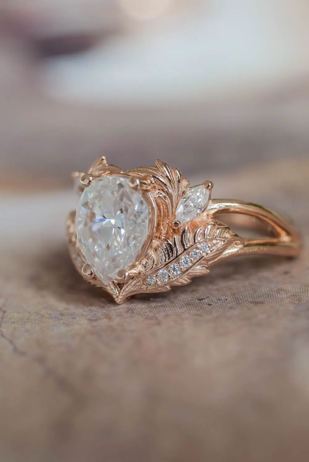 Moissanite rose gold engagement ring, pear cut / Adonis