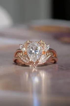 Moissanite rose gold engagement ring, pear cut / Adonis