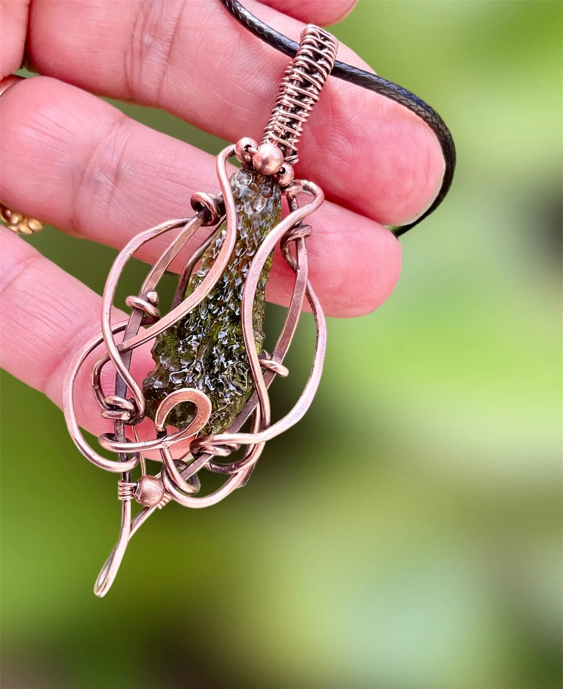 Moldavite Wire Wrapped Pendant