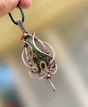 Moldavite Wire Wrapped Pendant