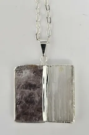 Necklace, Selenite & Mica Slabs on Silver Chain