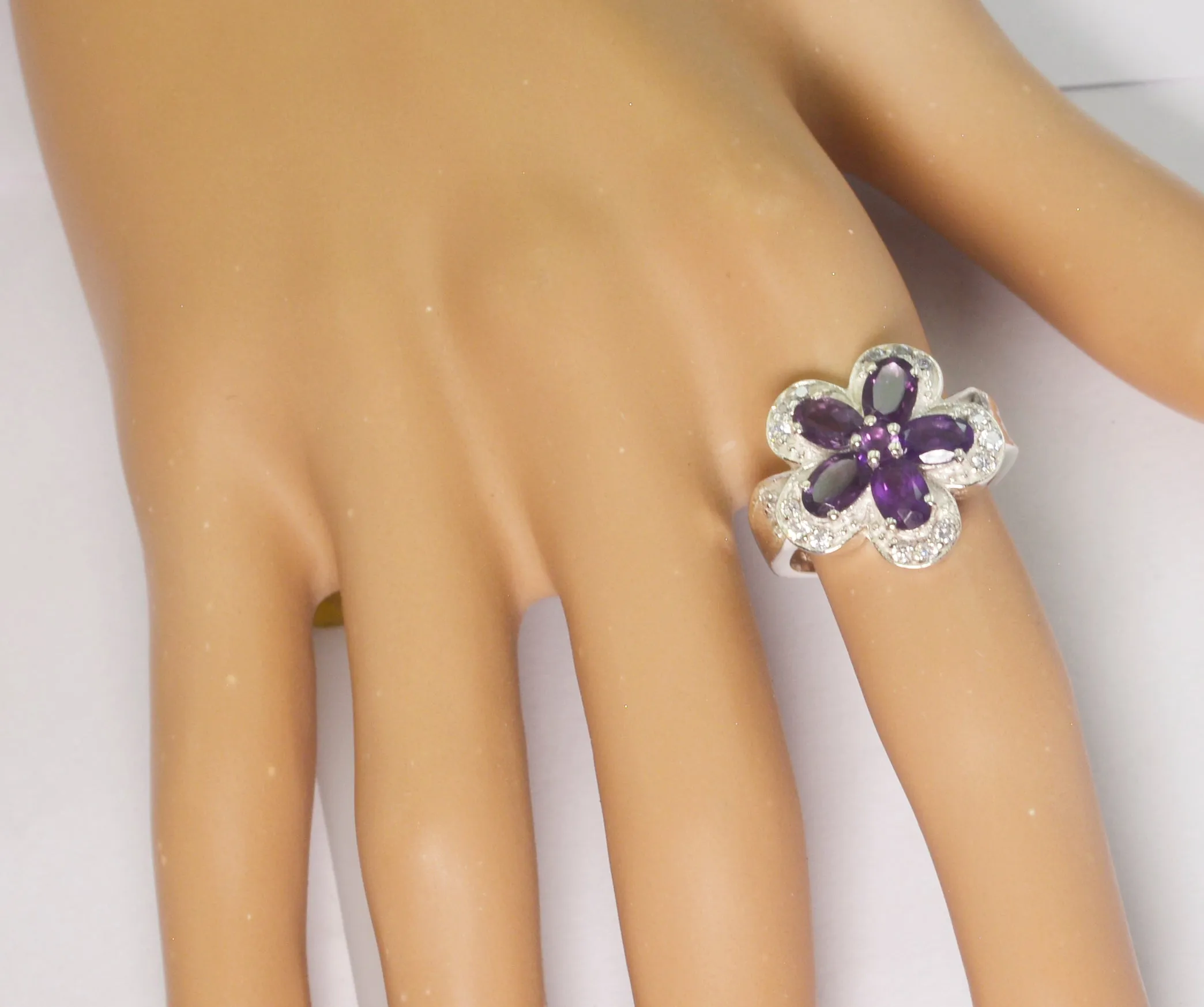 Nice Gemstones Amethyst 925 Sterling Silver Ring Filigree Jewelry