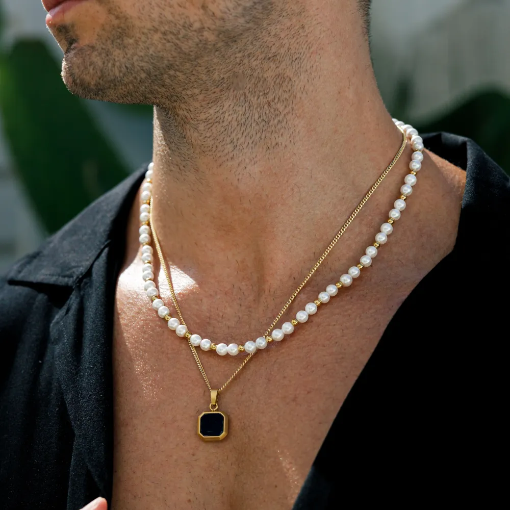 Onyx & Pearl Chain Set - (Gold)